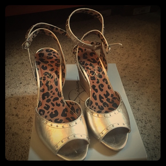 Beautiful, like new, Gold studded wedges shoes