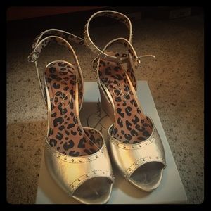 Beautiful, like new, Gold studded wedges shoes