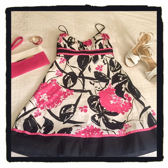 Floral Pink, Black & White Dress