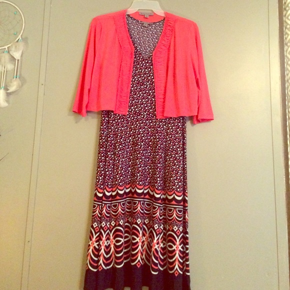 Navy and coral dress. XL removable jacket. NWOT