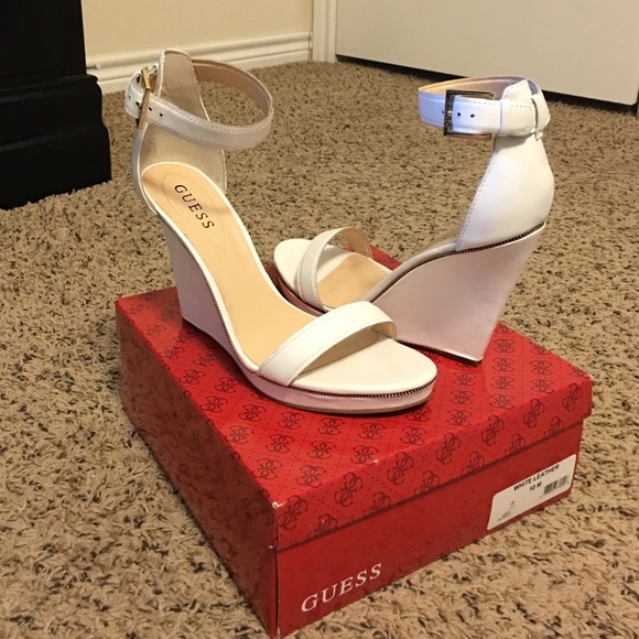Guess White Wedge Sandals