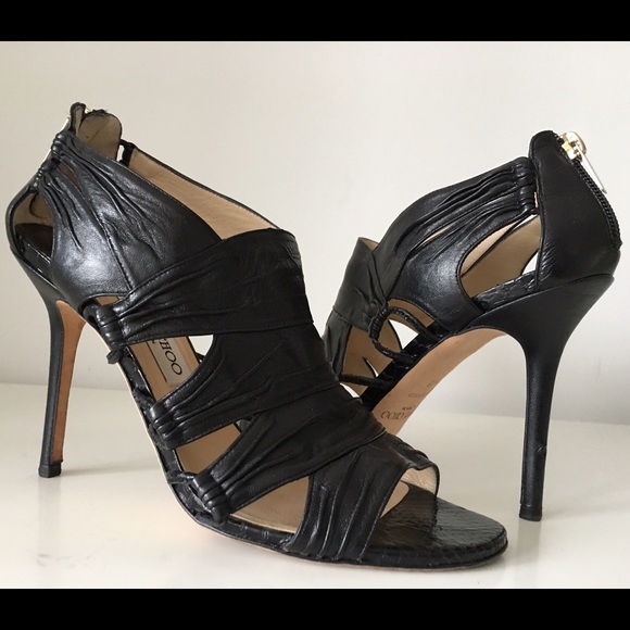 Jimmy Choo Shoes - JIMMY CHOO BLACK PEEP-TOE SANDALS , SIZE 40
