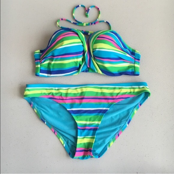 Aerie Multicolored Striped Bikini and Bandeau