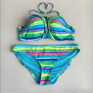 Aerie Multicolored Striped Bikini and Bandeau