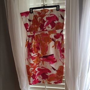 Calvin Klein coral and orange strapless dress