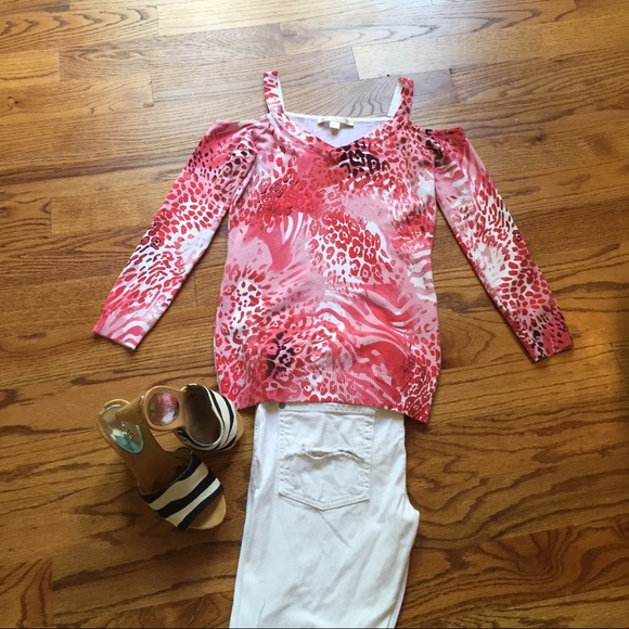 Boston Proper Cold Shoulder Leopard Sweater