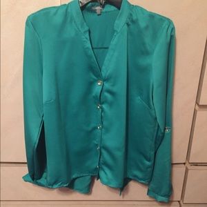 Silky green button down top