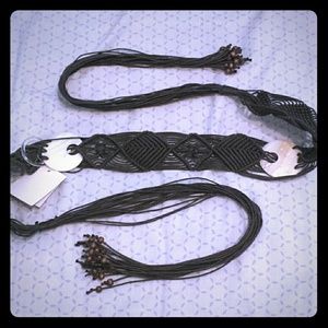 Brown macrame sash belt with seashell accents