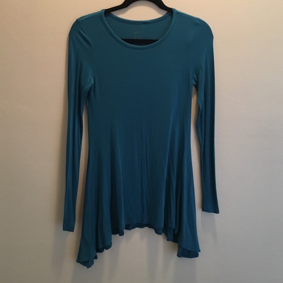 Kensie XS Teal/Blue Shark Bit Hem Tunic