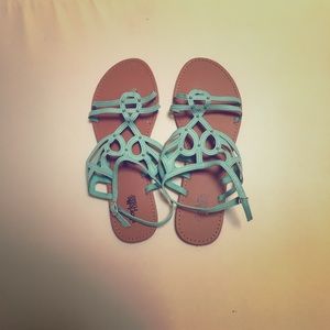 New! Mint green studded cut out flat sandals