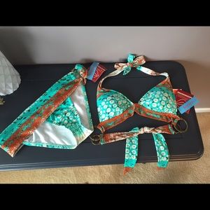 Hotkiss turquoise orange and gold bikini!