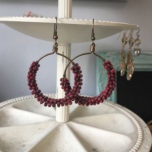 Beaded cranberry colored earrings