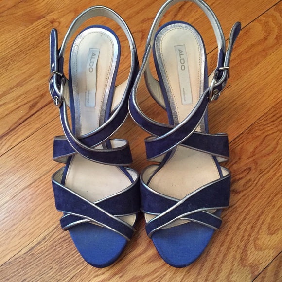 Aldo Cobalt Blue Suede Strappy Heels Sandals Sz 37