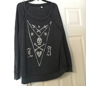 Ripped Skull Design Pullover Sweater.