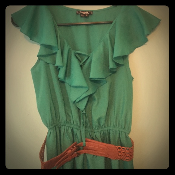 Green silky dress