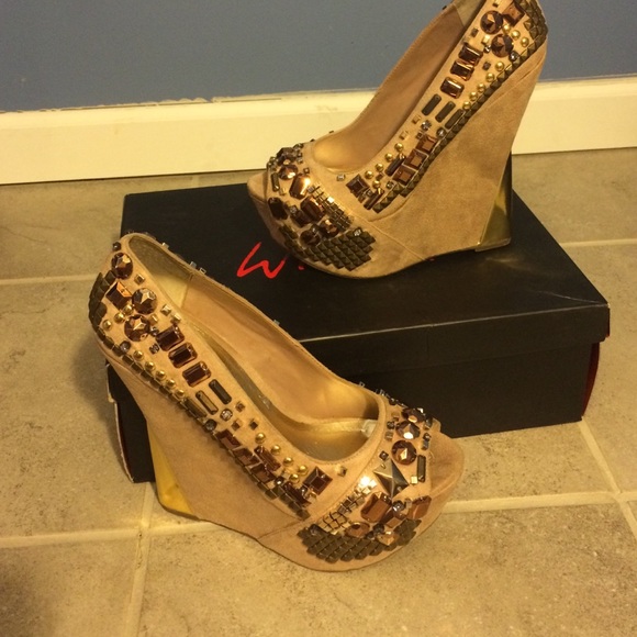 Suede studded wedge