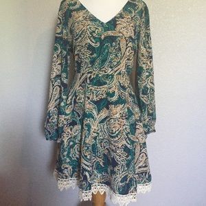 Blue and green paisley dress