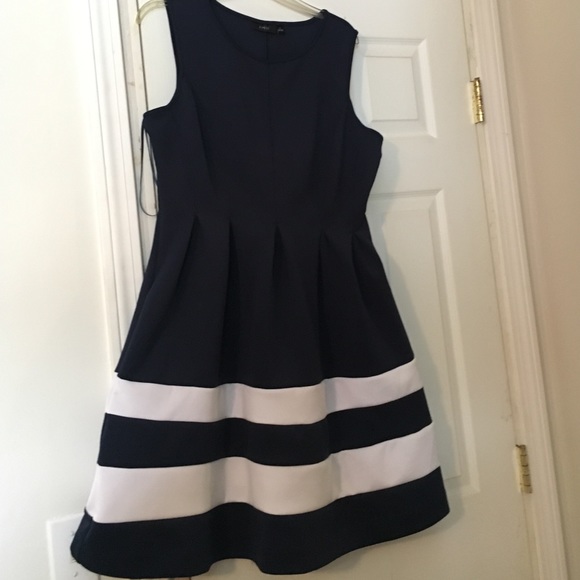 Navy Fit & Flare Dress with White Stripes