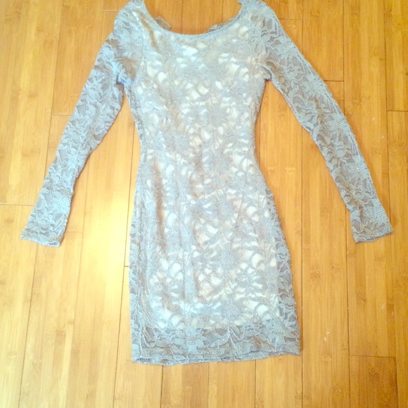 Long sleeve taupe lace dress