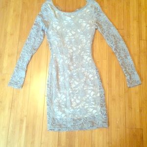 Long sleeve taupe lace dress