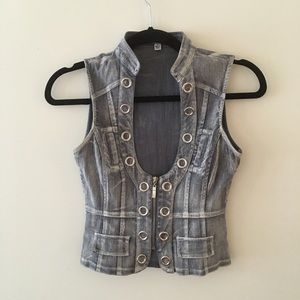 Faded denim jean vest