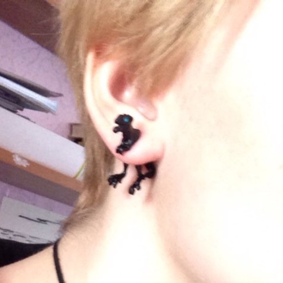 (R3) Black T-Rex Earrings - Picture 2 of 4