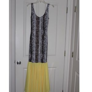 Leopard print mermaid maxi dress w/ yellow ruffle