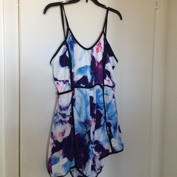 Graphic blue and purple romper