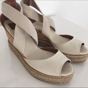 Tory Burch peep toe cork wedge in ivory
