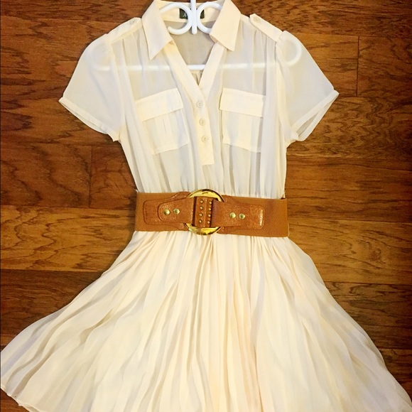 Maude cream pleated shirt dress