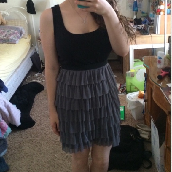 Black and grey ruffled dress