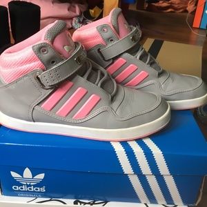 Grey/Pink Adidas High Tops