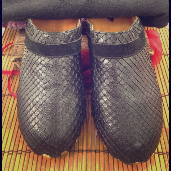 Black Anaconda Gold Studded Clogs