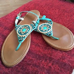 Turquoise and tan beaded sandal