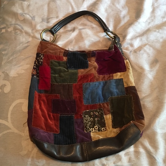 Lucky Brand Velvet Patchwork Slouch Hobo Handbag - Picture 2 of 4