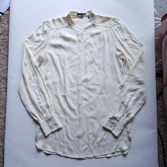 Vince Ivory Collarless Button Down Top SZ S
