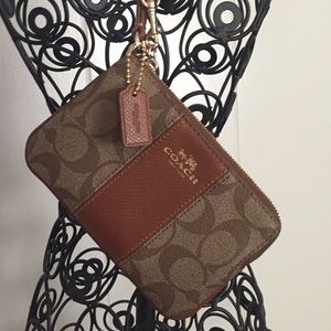 Coach Corner Zip Wristlet PVC Tan Khaki F64233