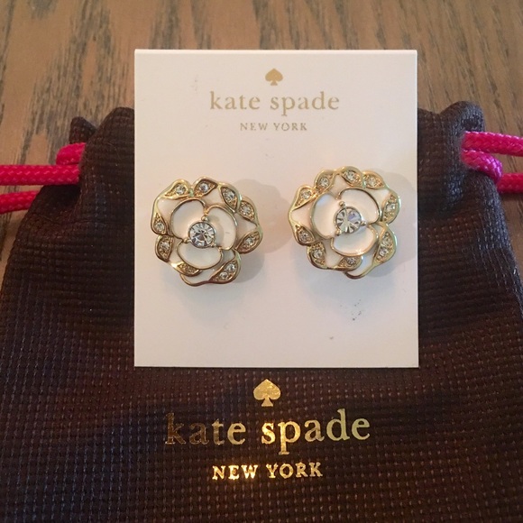 Kate Spade White Enamel Diamond Flower Earring - Picture 2 of 4