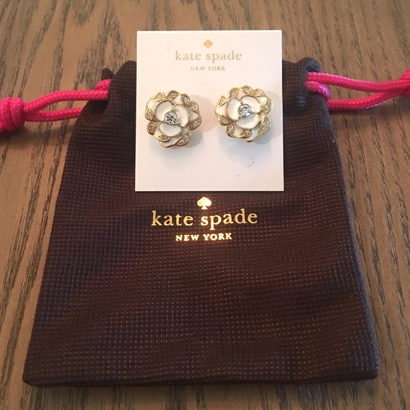 Kate Spade White Enamel Diamond Flower Earring - Picture 3 of 4