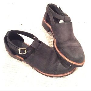 Free people closed toed leather buckle flats