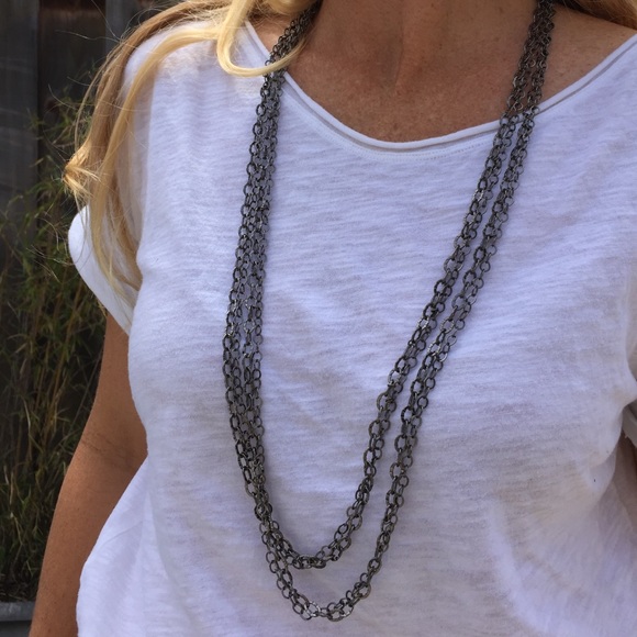 Gun metal gray long necklace