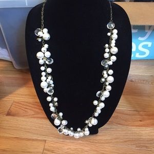 Pearl + Crystal drops long necklace