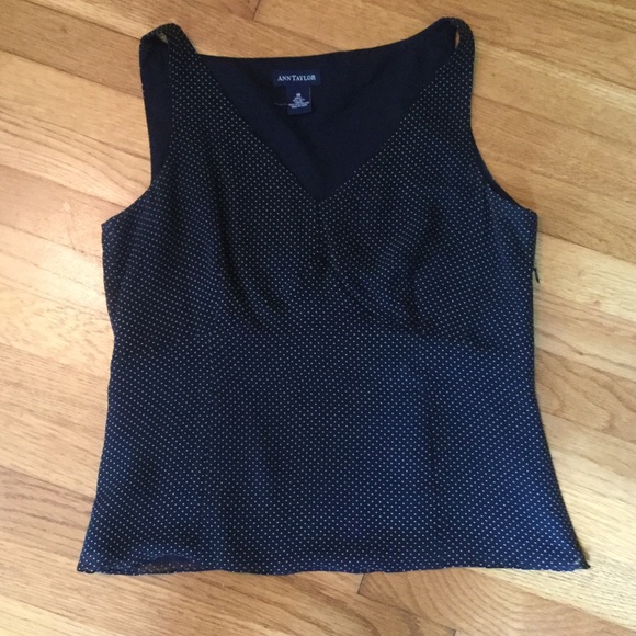 Ann Taylor Navy &White Polka Dot Print Silk Blouse - Picture 3 of 6