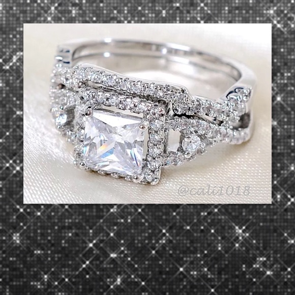 🆕2PC White Gold Filled Wedding Ring Set