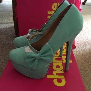 Mint Suede Platform Bow Pumps