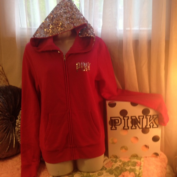 PINK Victoria's Secret Jackets & Blazers - VS PINK ZIP Up with sequins sz sm fits med too