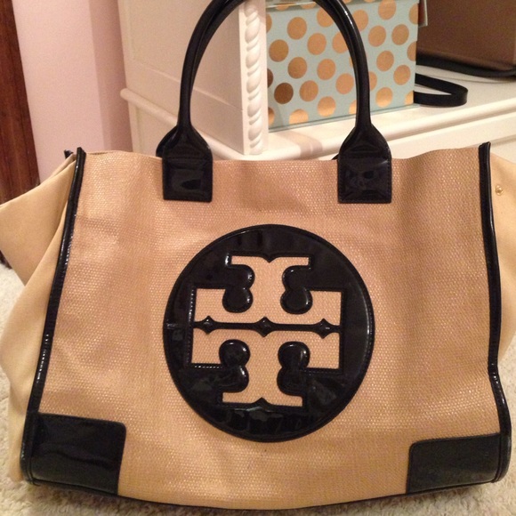 Tory Burch Black and Tan tote bag great for pool