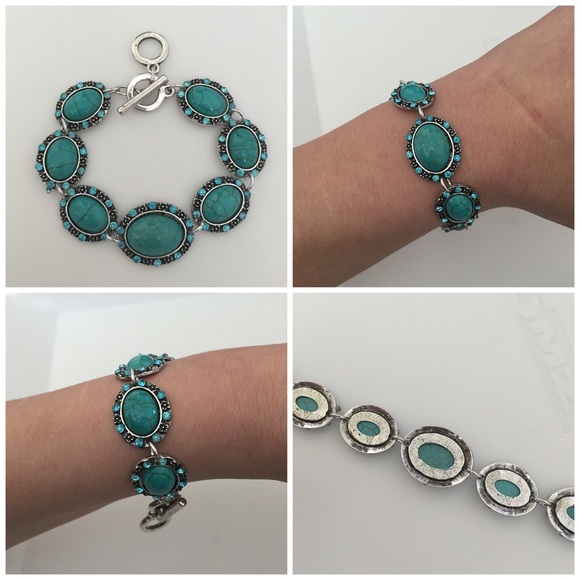 Turquoise Colored 7 Stone Bracelet - Picture 2 of 2
