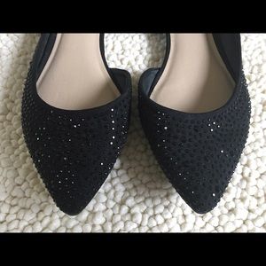 Black pointed toe sparkle flats