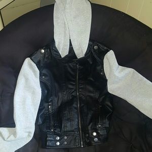 **Reduced** Hooded cloth/leather jacket